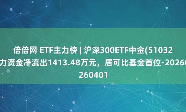倍倍网 ETF主力榜 | 沪深300ETF中金(510320)主力资金净流出1413.48万元，居可比基金首位-20260401