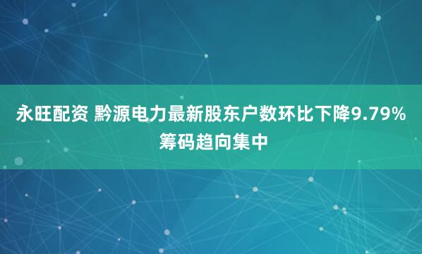永旺配资 黔源电力最新股东户数环比下降9.79% 筹码趋向集中