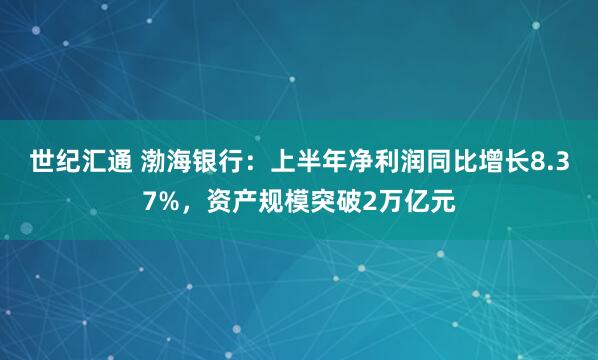 世纪汇通 渤海银行：上半年净利润同比增长8.37%，资产规模突破2万亿元